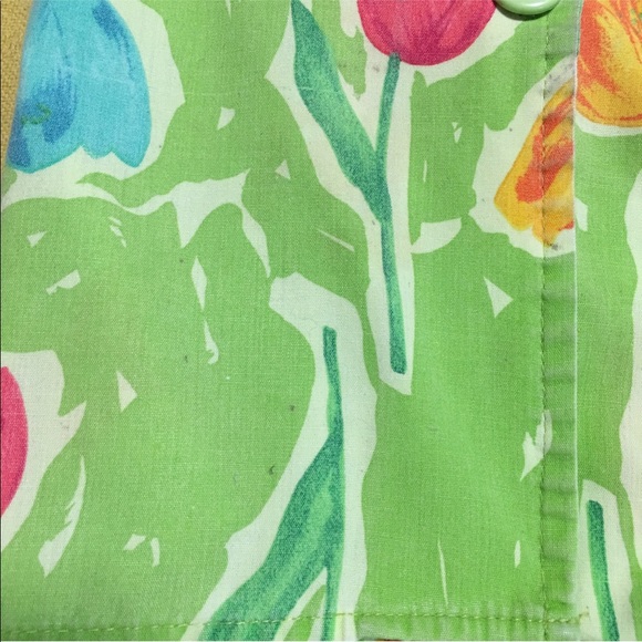 BOBBIE BROOKS PLUS BUTTON UP TOP 38 FLORAL TULIPS SHORT SLEEVE ARTSY PINK GREEN - Picture 6 of 7